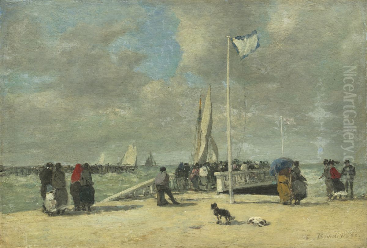 On the Jetty Oil Painting by Eugene Louis Boudin