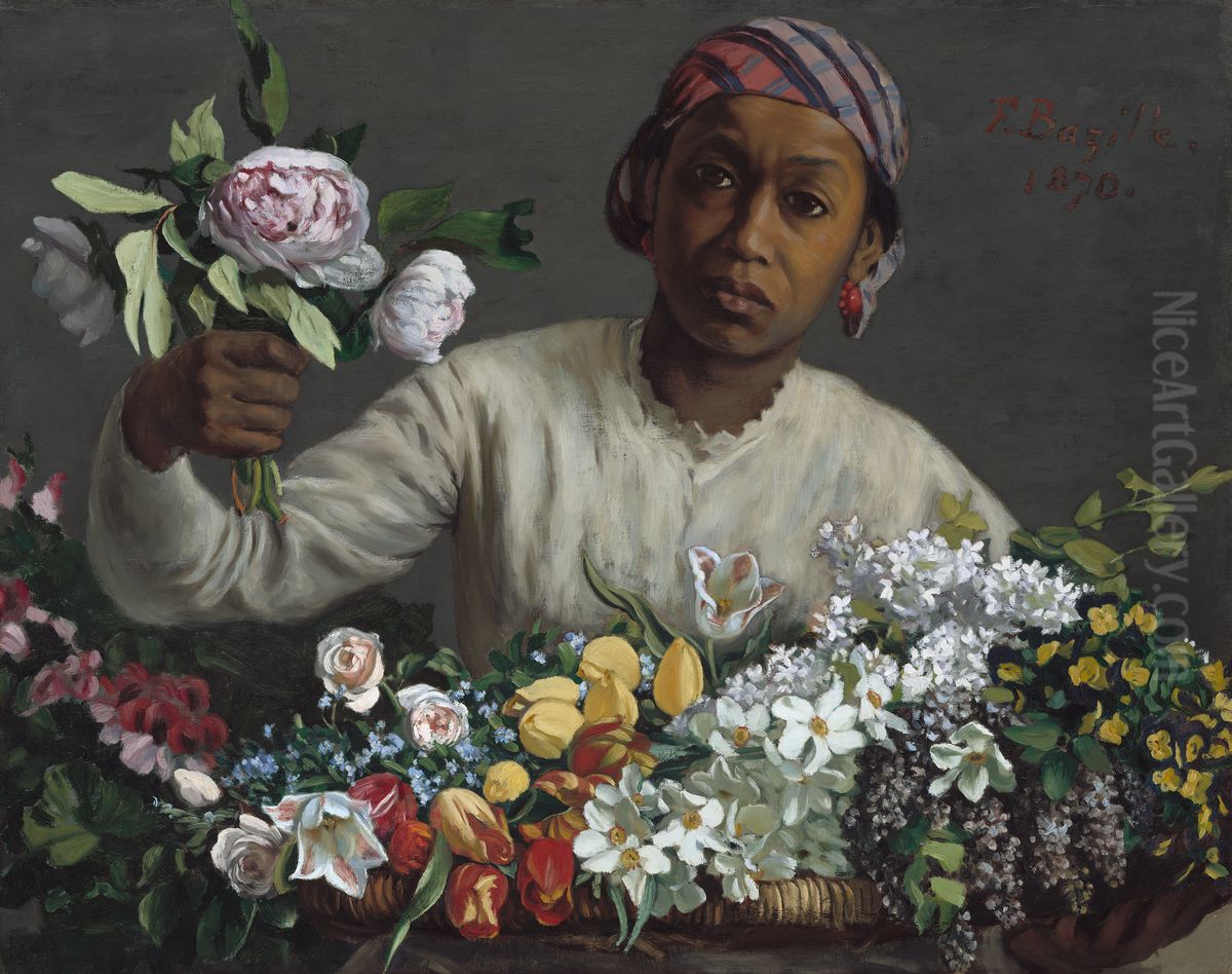 La Negresse aux pivoines Oil Painting by Frederic Bazille