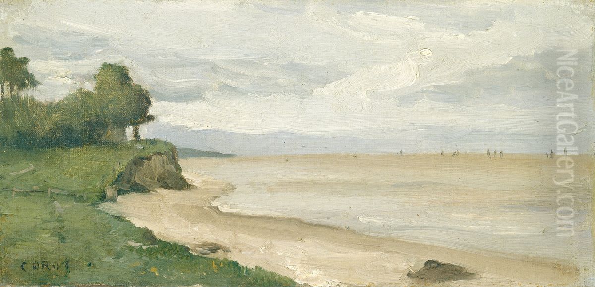 Beach near Etretat Oil Painting by Jean-Baptiste Camille Corot