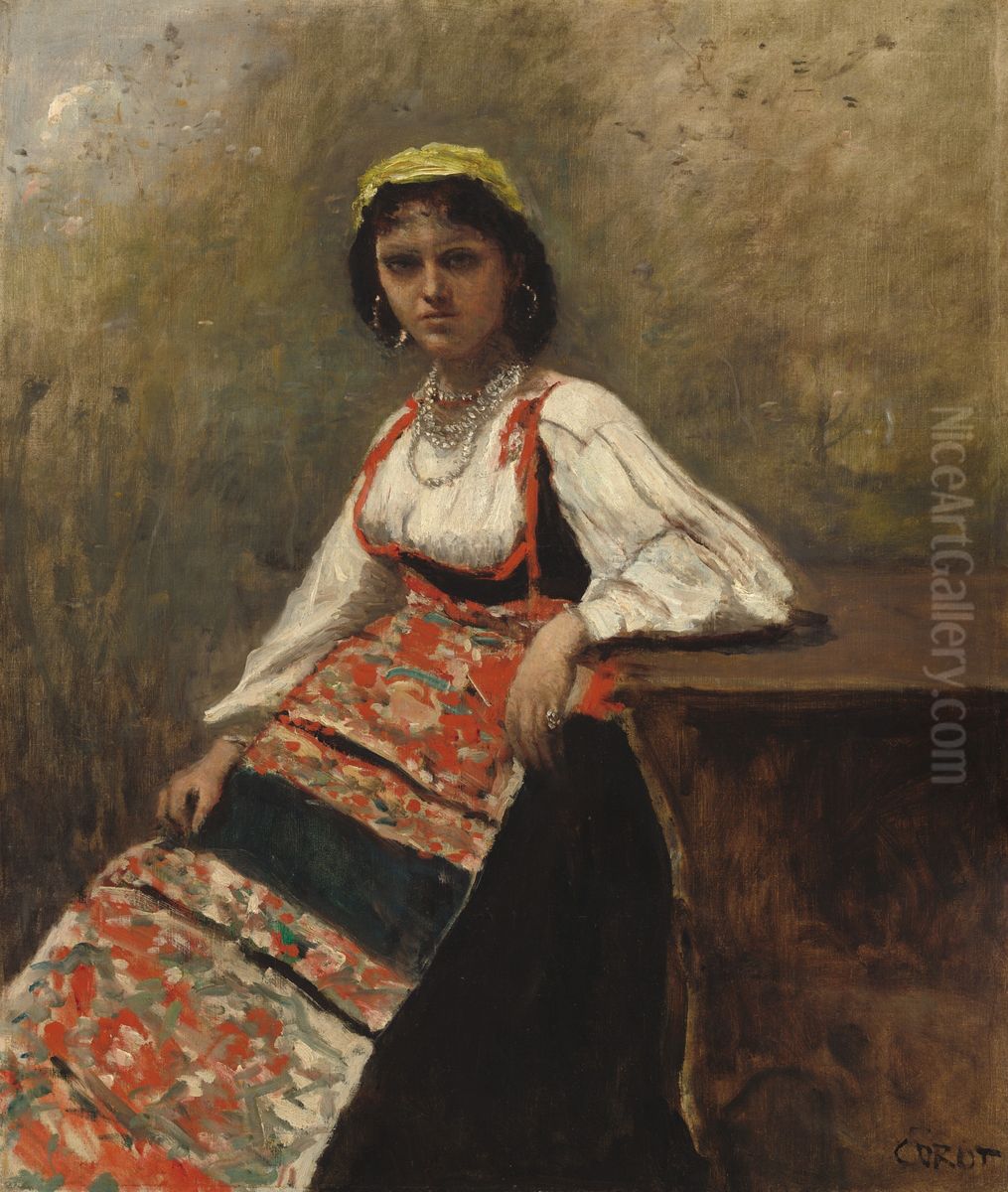 Italian Woman (La Morieri) Oil Painting by Jean-Baptiste Camille Corot