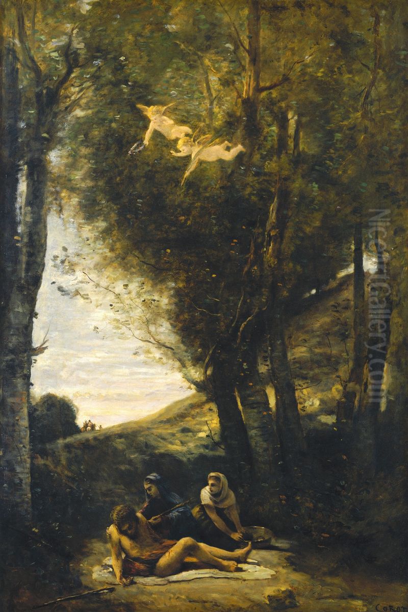 Saint Sebastian Succored by the Holy Women Oil Painting by Jean-Baptiste Camille Corot