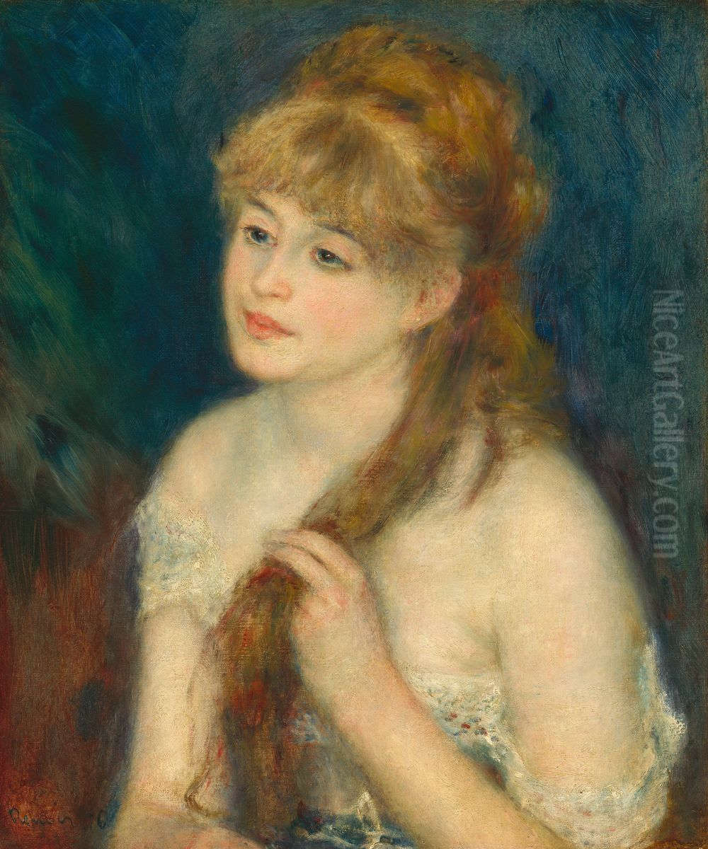 Young Woman Braiding Her Hair Oil Painting by Pierre Auguste Renoir