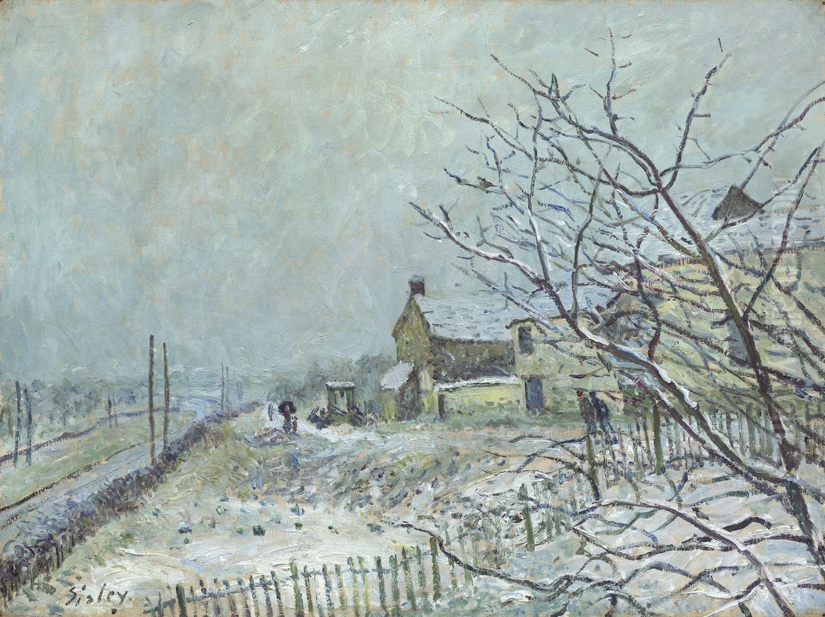 First Snow at Veneux-Nadon Oil Painting by Alfred Sisley
