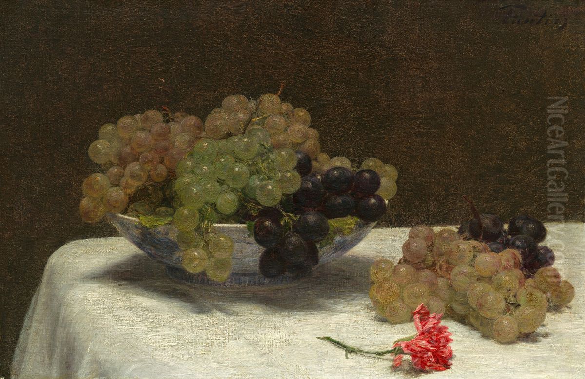 Still Life with Grapes and a Carnation Oil Painting by Henri Fantin-Latour