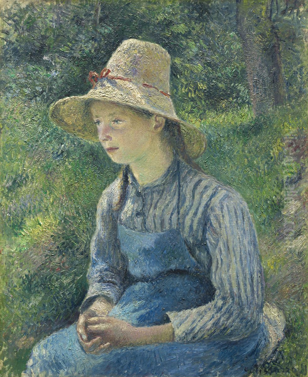 Peasant Girl with a Straw Hat Oil Painting by Camille Pissarro
