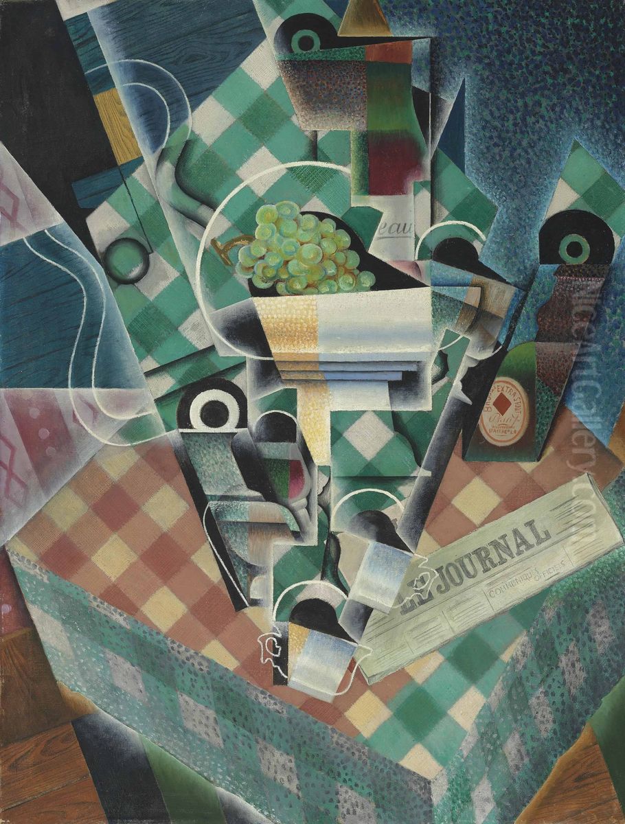 Nature morte a la nappe a carreaux (Still life with checkered tablecloth) Oil Painting by Juan Gris
