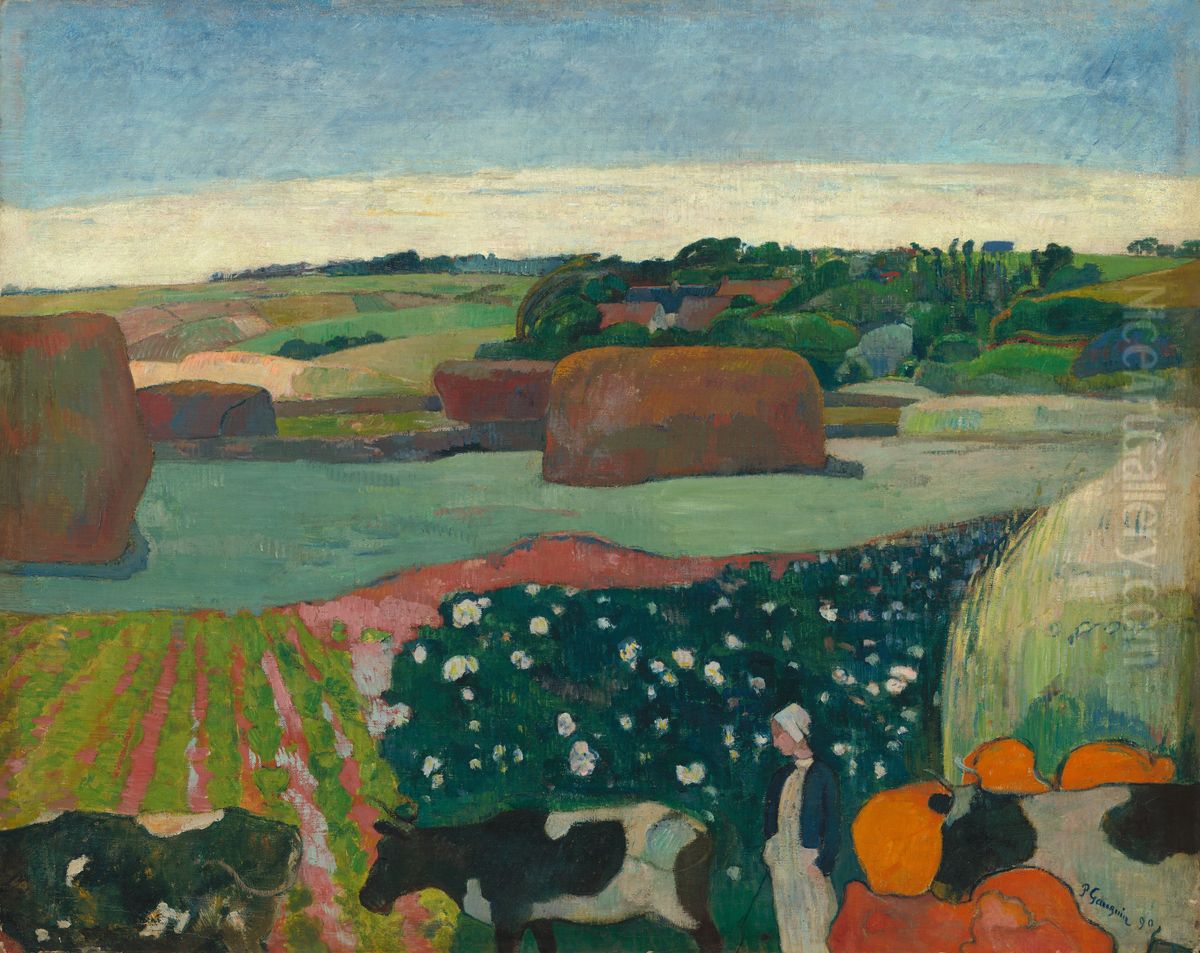 Haystacks in Brittany Oil Painting by Paul Gauguin