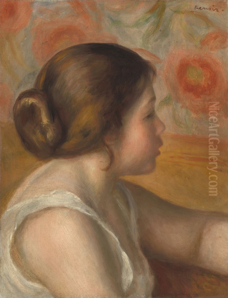 Tete d'une jeune fille Oil Painting by Pierre Auguste Renoir