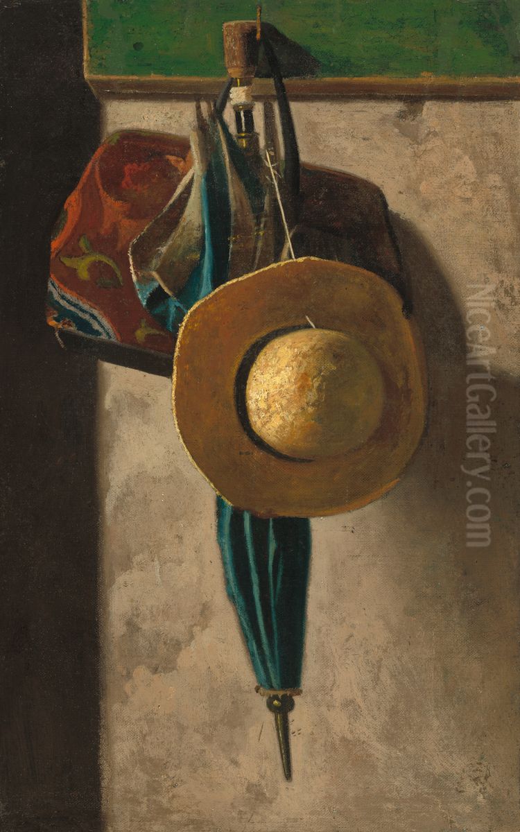Straw Hat, Bag, and Umbrella Oil Painting by John F. Peto