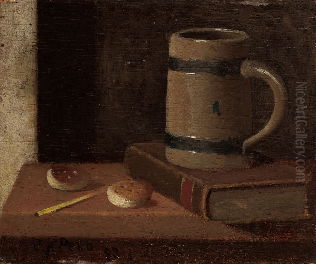 Mug, Book, Biscuits, and Match Oil Painting by John F. Peto