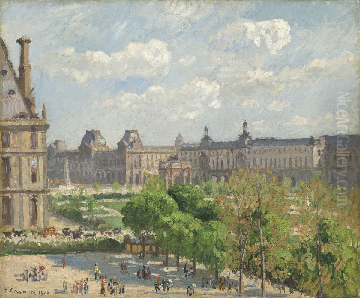 Ansicht des Louvre, Blick aus einem Fenster der Rue de Rivoli auf das Gebaude des Louvre, die Tuileriengarten und das Caroussel Oil Painting by Camille Pissarro