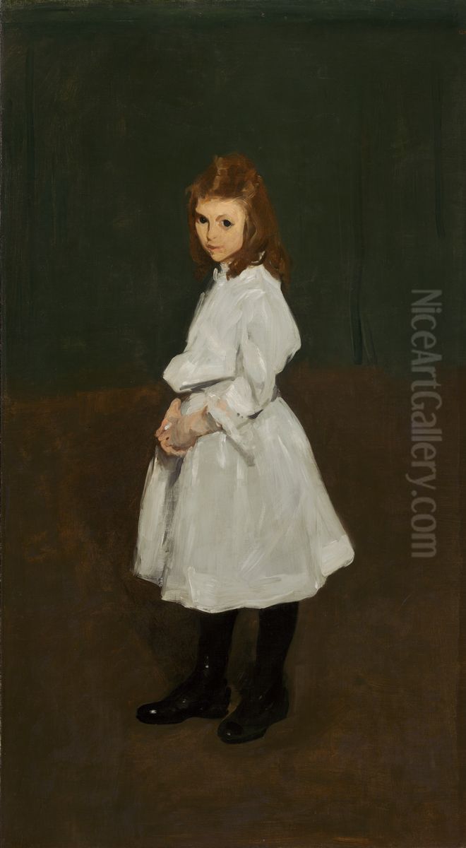 Little Girl in White (Queenie Burnett) Oil Painting by George Wesley Bellows