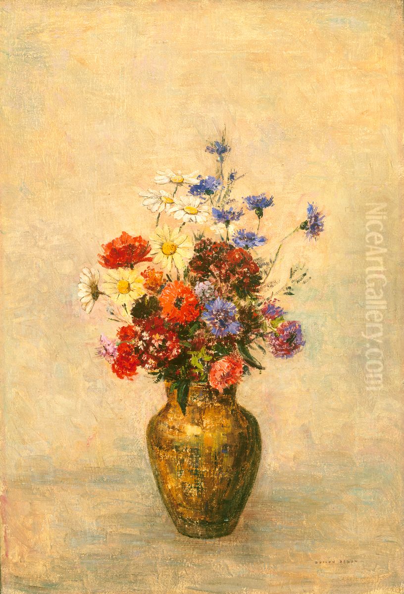 Flowers in a Vase Oil Painting by Odilon Redon