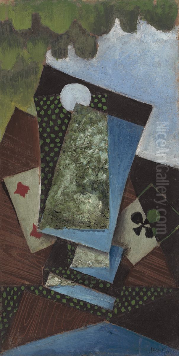 Ace of Clubs and Four of Diamonds Oil Painting by Juan Gris