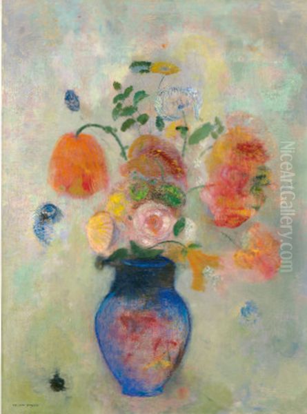 Large Vase with Flowers Oil Painting by Odilon Redon