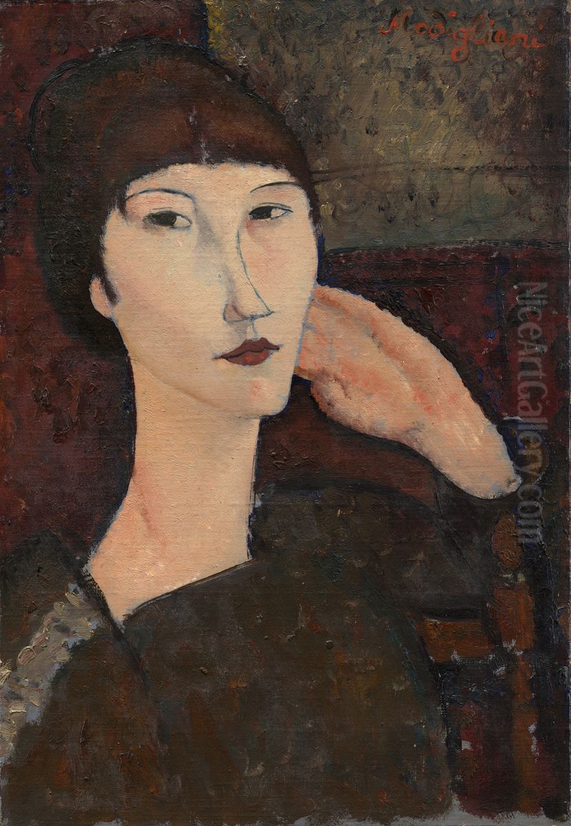 Adrienne (Woman with Bangs) Oil Painting by Amedeo Modigliani