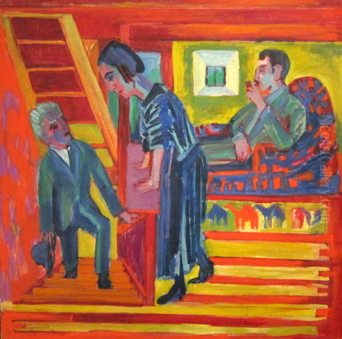 The Visit - Couple and Newcomer Oil Painting by Ernst Ludwig Kirchner