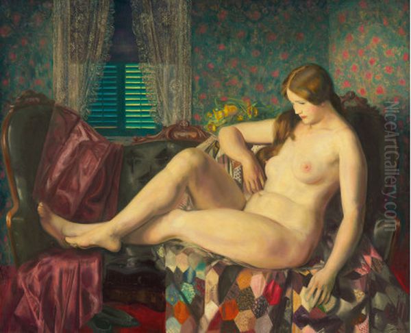 Nude with Hexagonal Quilt Oil Painting by George Wesley Bellows