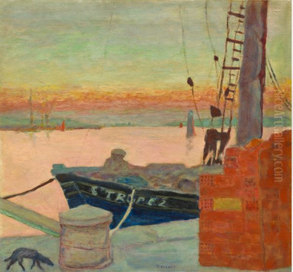 The Barge 'St. Tropez' in the Harbor of Cannes Oil Painting by Pierre Bonnard
