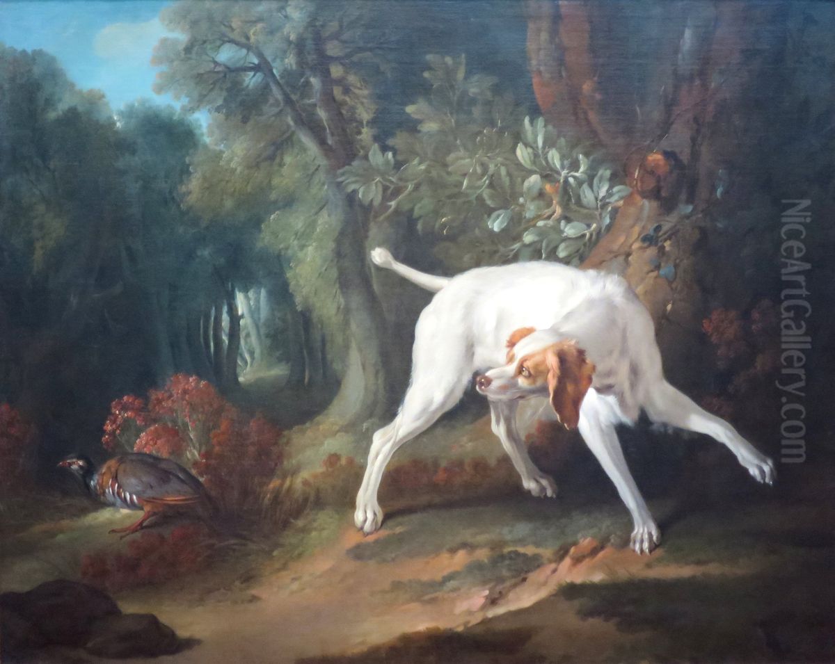 Pointer and Partridge in a Landscape Oil Painting by Jean-Baptiste Oudry