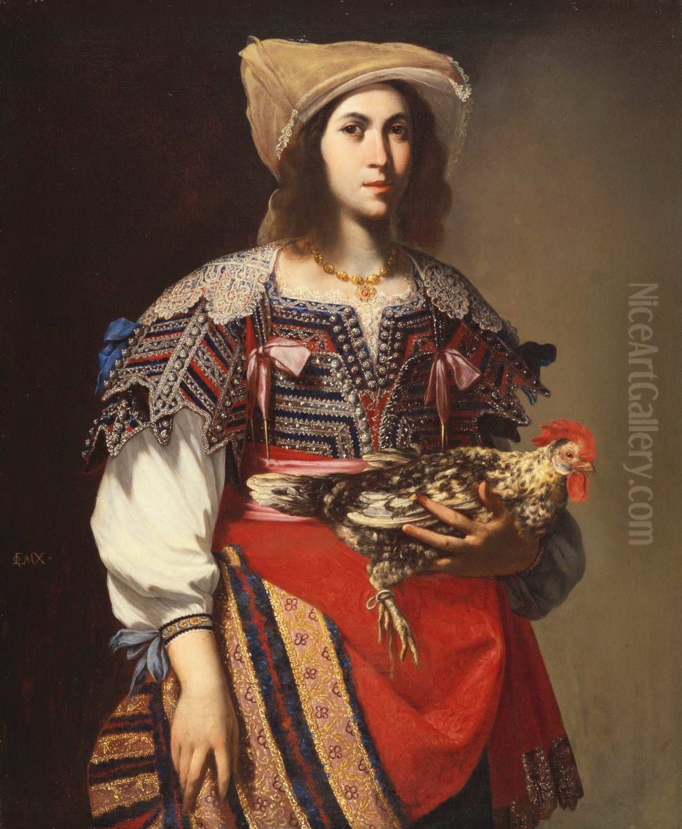 Woman in Neapolitan Costume Oil Painting by Massimo Stanzione