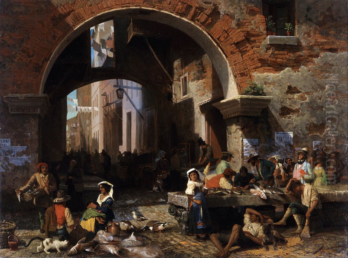 Roman Fish Market. Arch of Octavius Oil Painting by Albert Bierstadt
