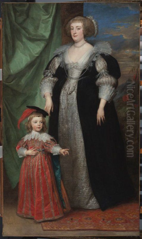 Marie Claire de Croy, Duchess d'Havre and Child Oil Painting by Sir Anthony Van Dyck