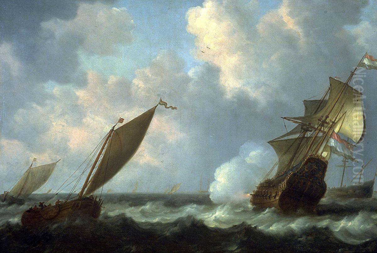 Marine with Dutch Shipping Oil Painting by Simon De Vlieger