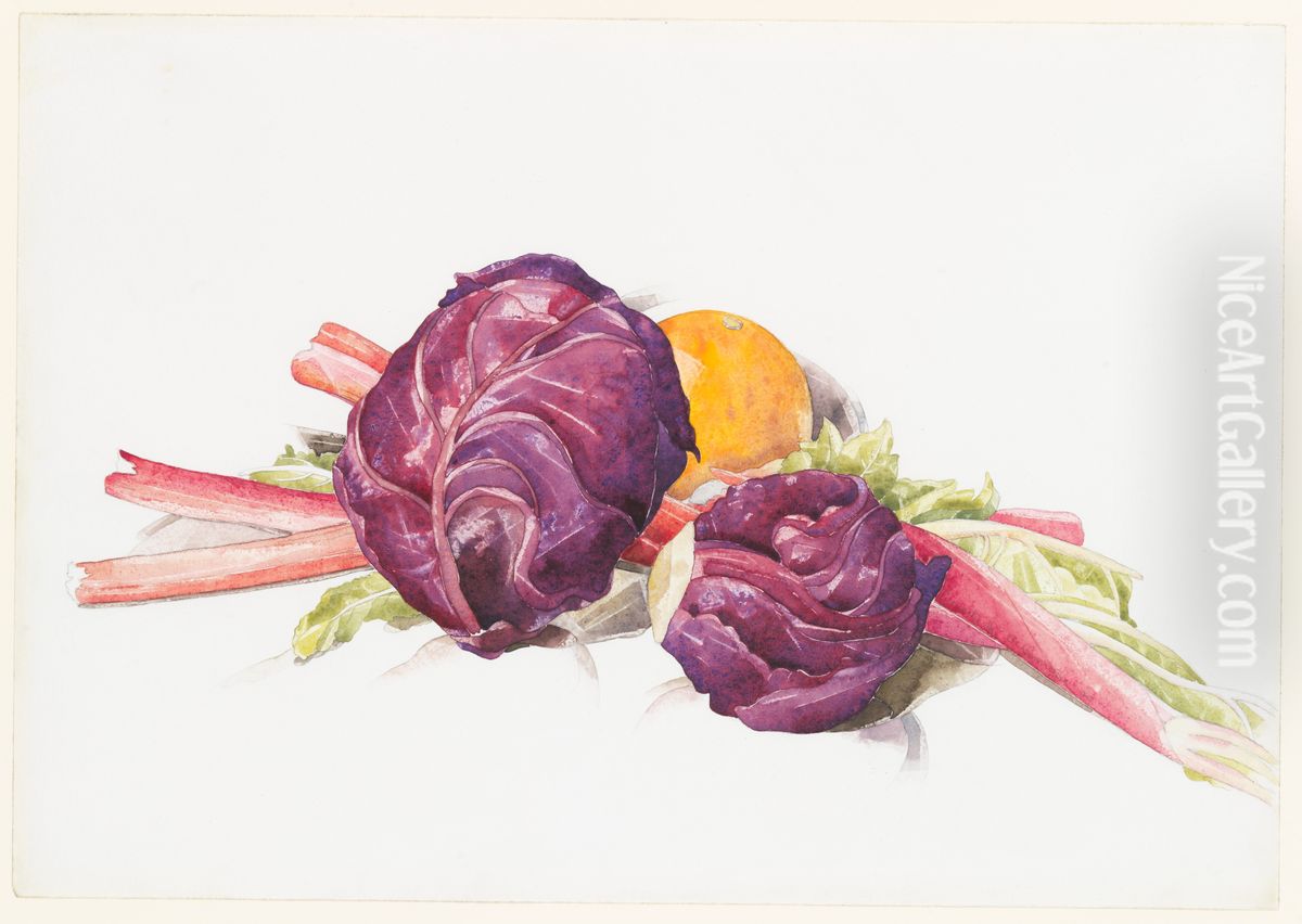 Red Cabbages, Rhubarb and Orange Oil Painting by Charles Demuth