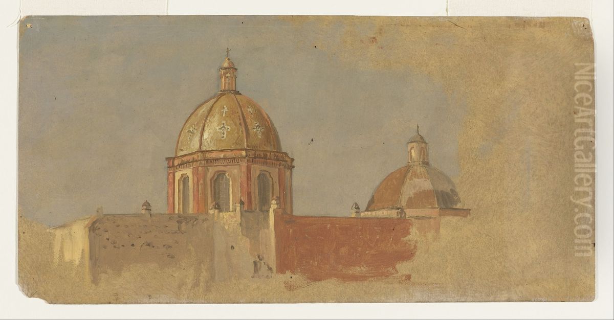 Colombia or Ecuador, church roofs Oil Painting by Frederic Edwin Church