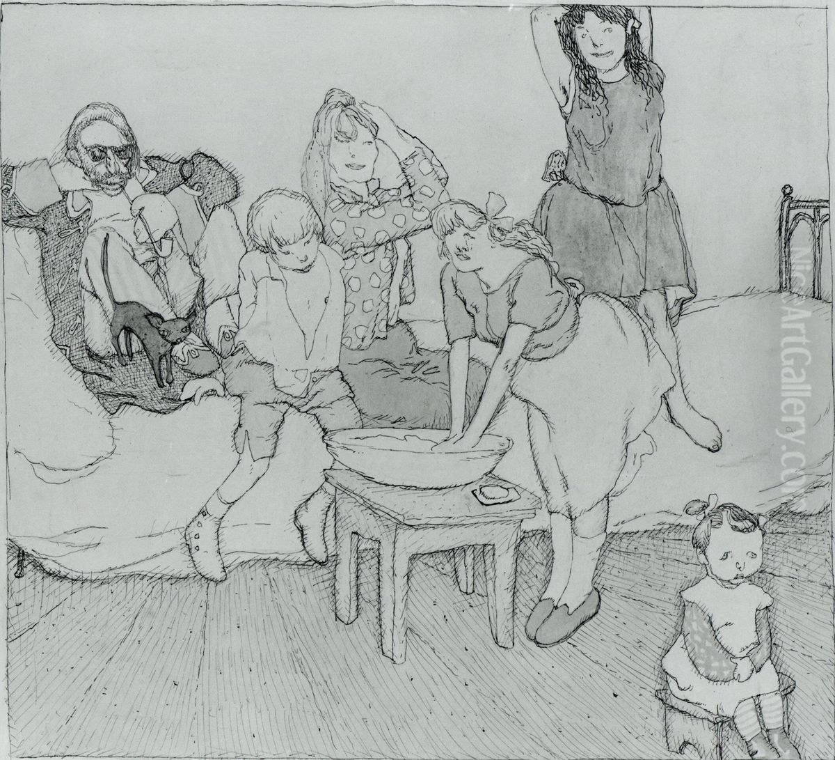 Family Dressing Oil Painting by Jules Pascin