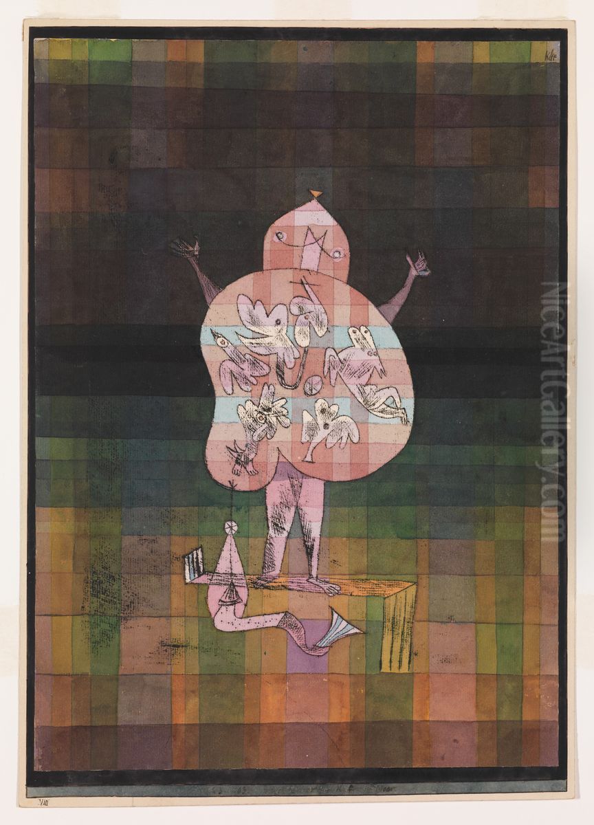 Ventriloquist and Crier in the Moor Oil Painting by Paul Klee