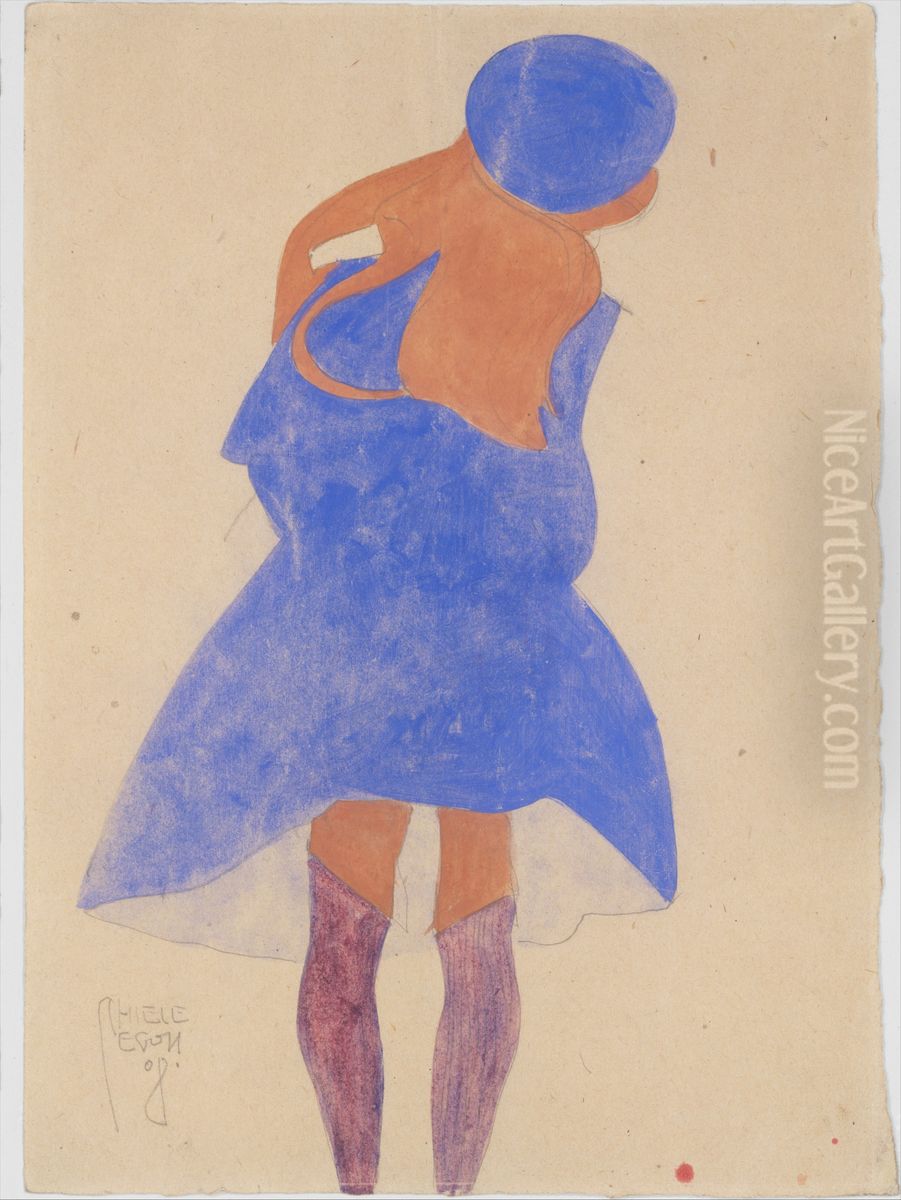 Standing Girl, Back View Oil Painting by Egon Schiele