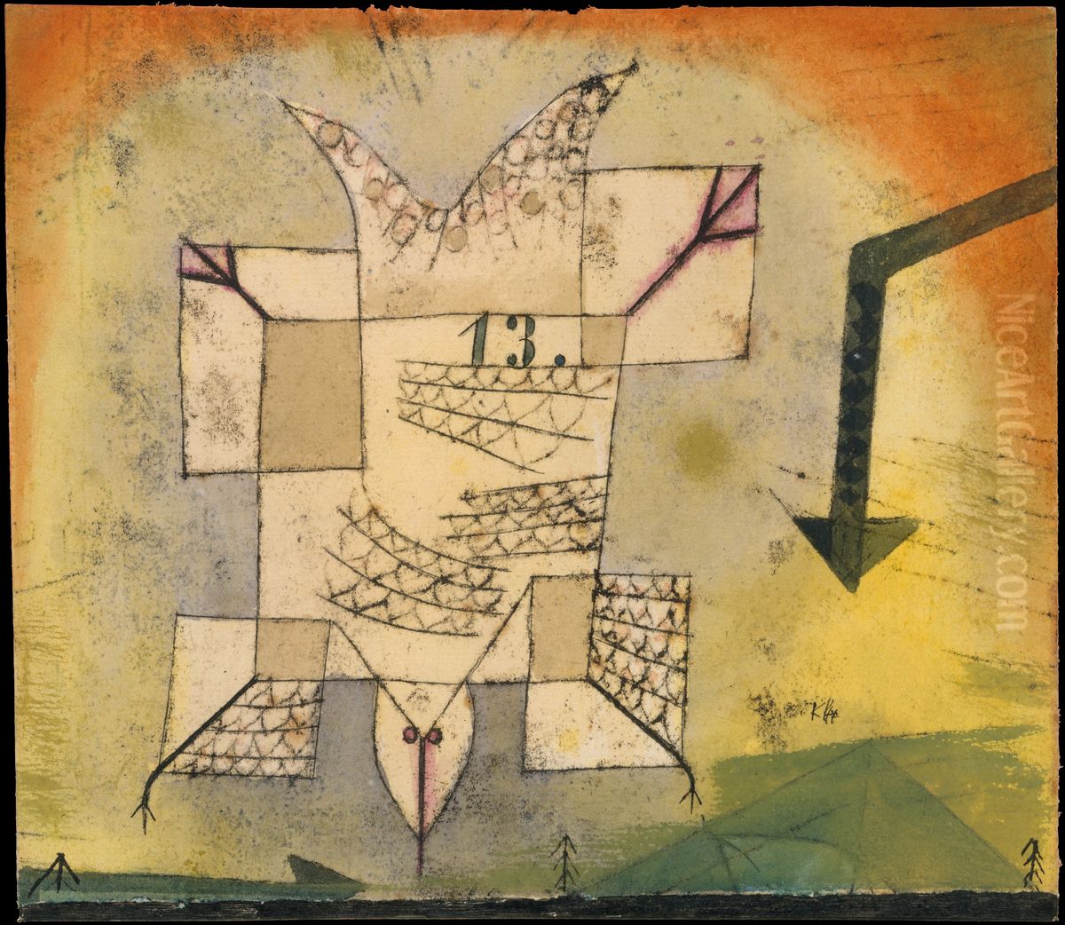 Falling Bird Oil Painting by Paul Klee