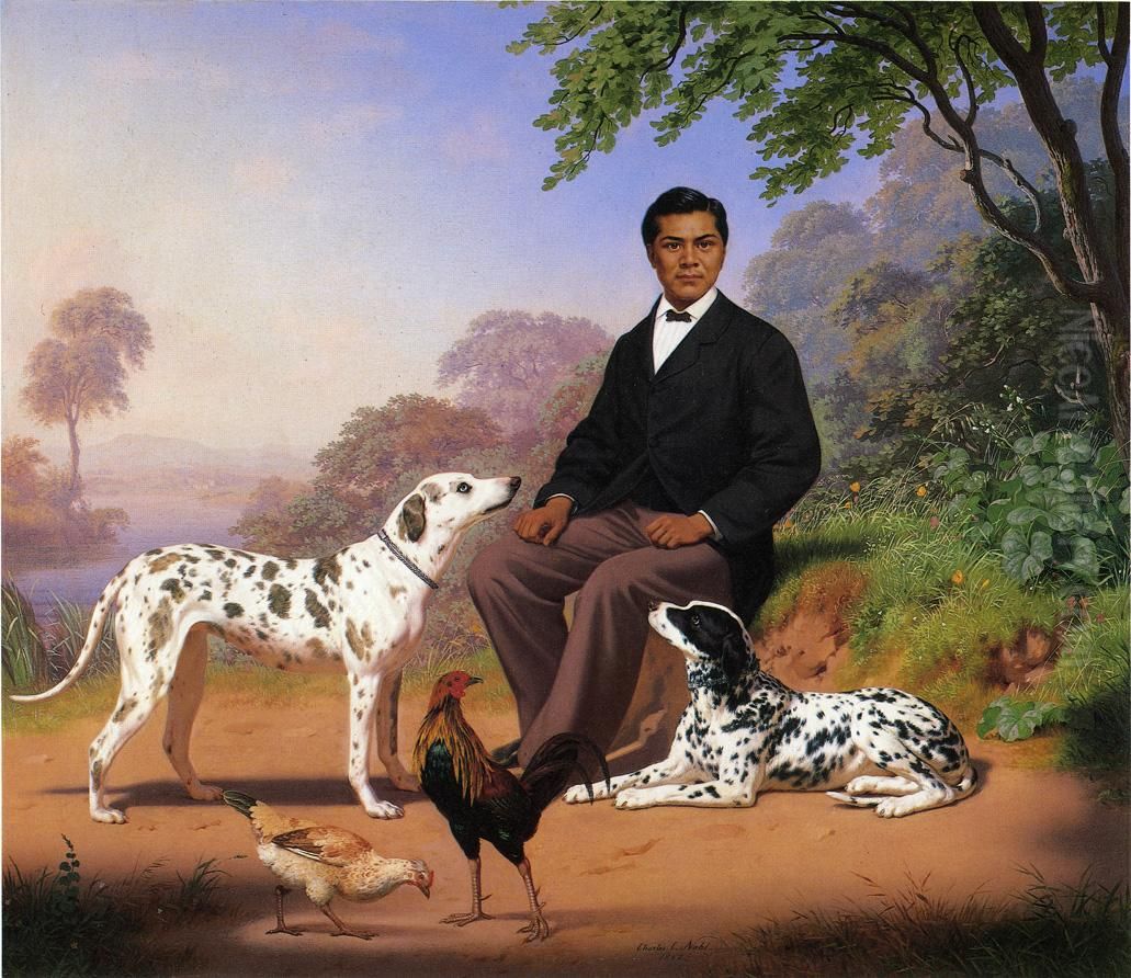 Sacramento Indian with Dogs. Oil Painting by Charles Christian Nahl
