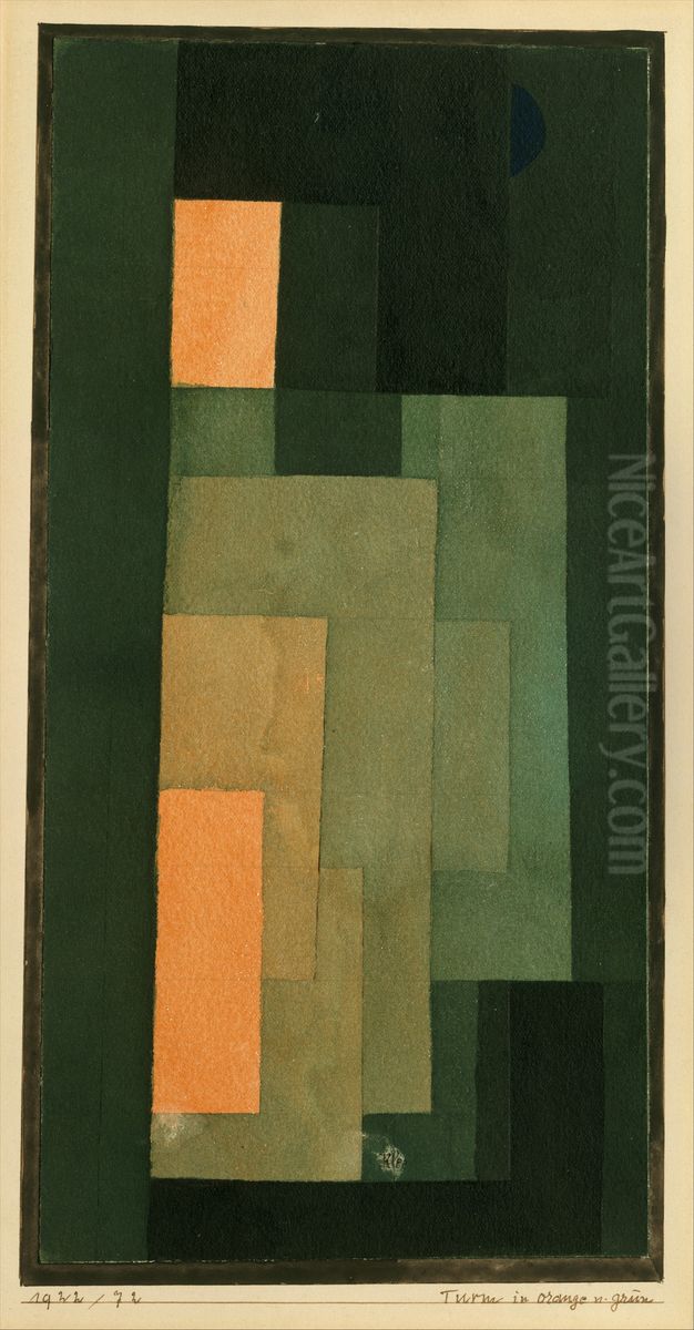 Tower in Orange and Green Oil Painting by Paul Klee