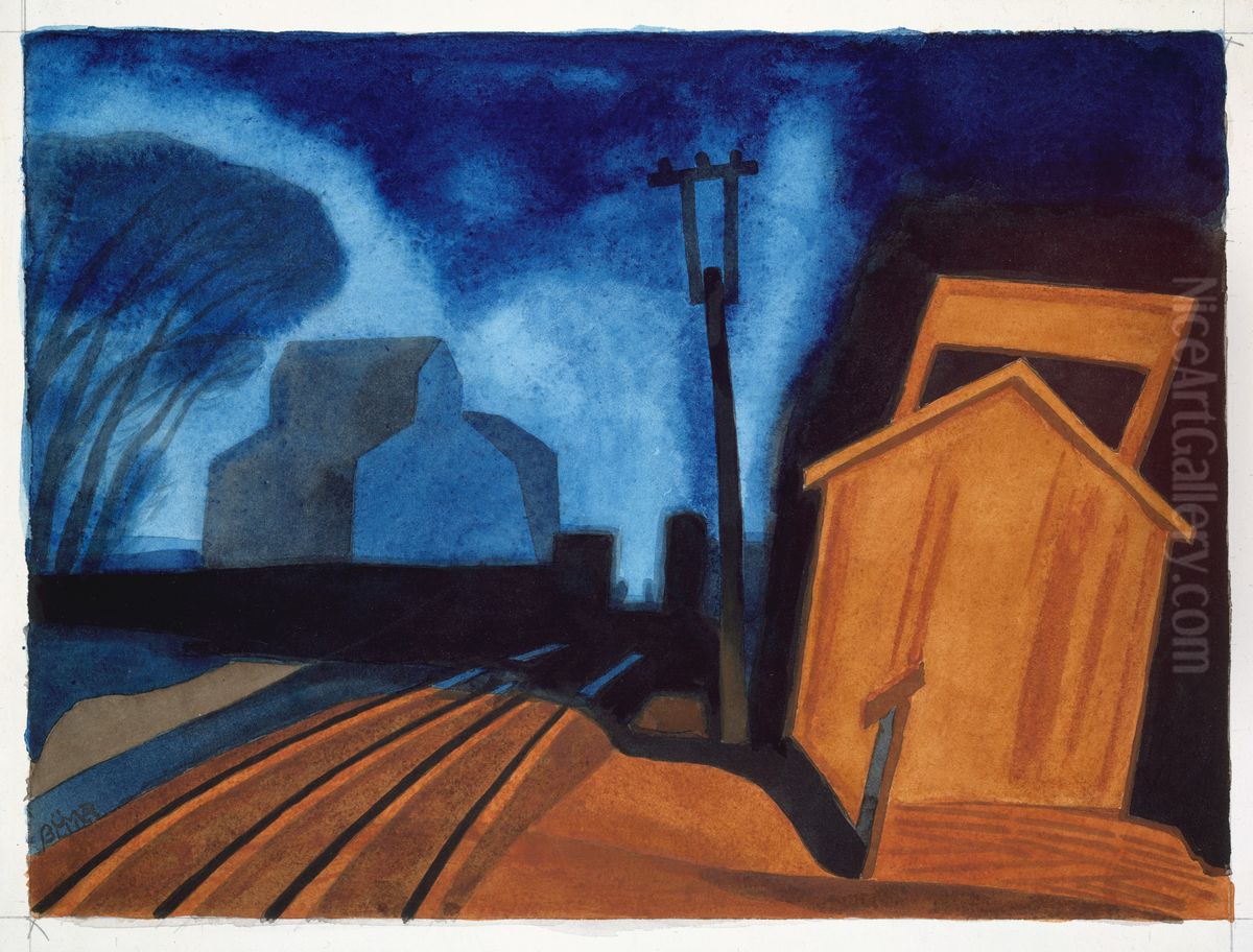 Flag Station, Elizabeth, New Jersey Oil Painting by Oscar Bluemner