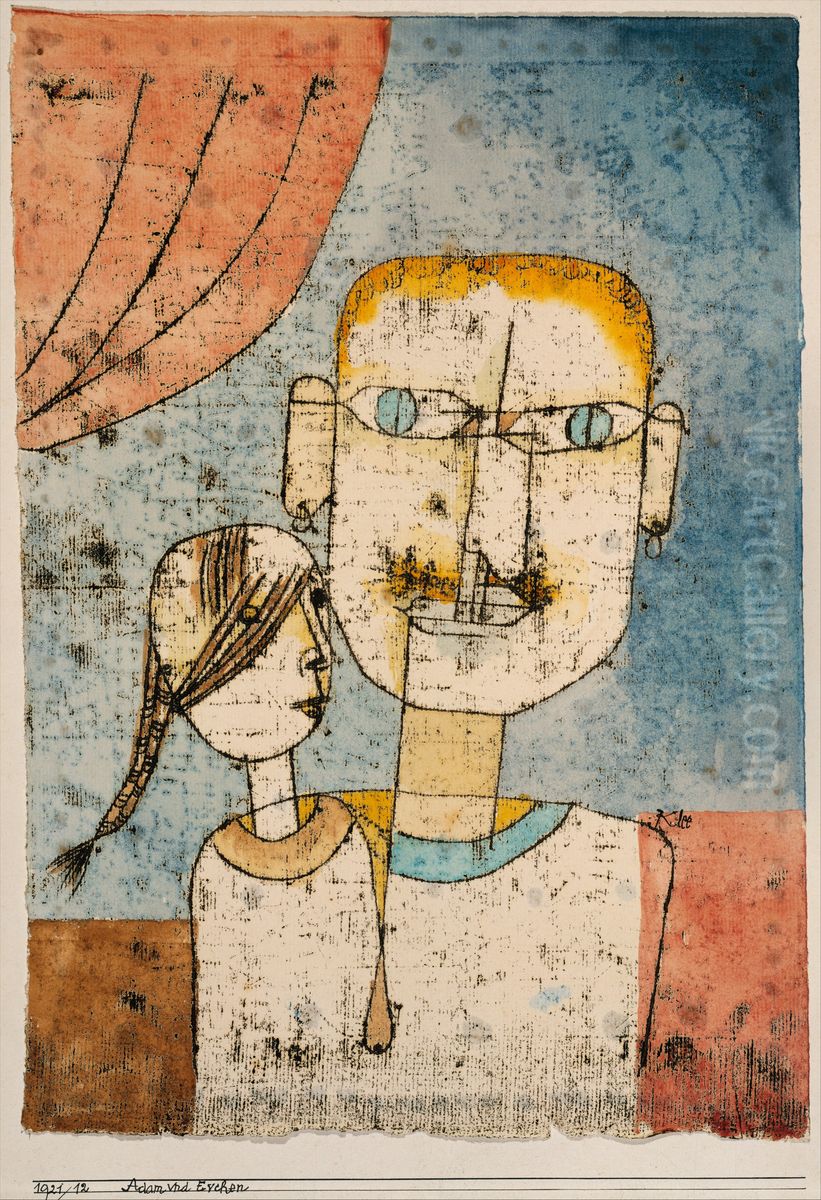 Adam and Little Eve Oil Painting by Paul Klee