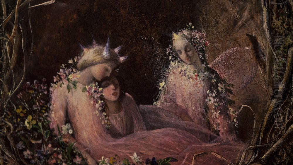 Fairies Sleeping in a Bird's Nest Oil Painting by John Anster Fitzgerald