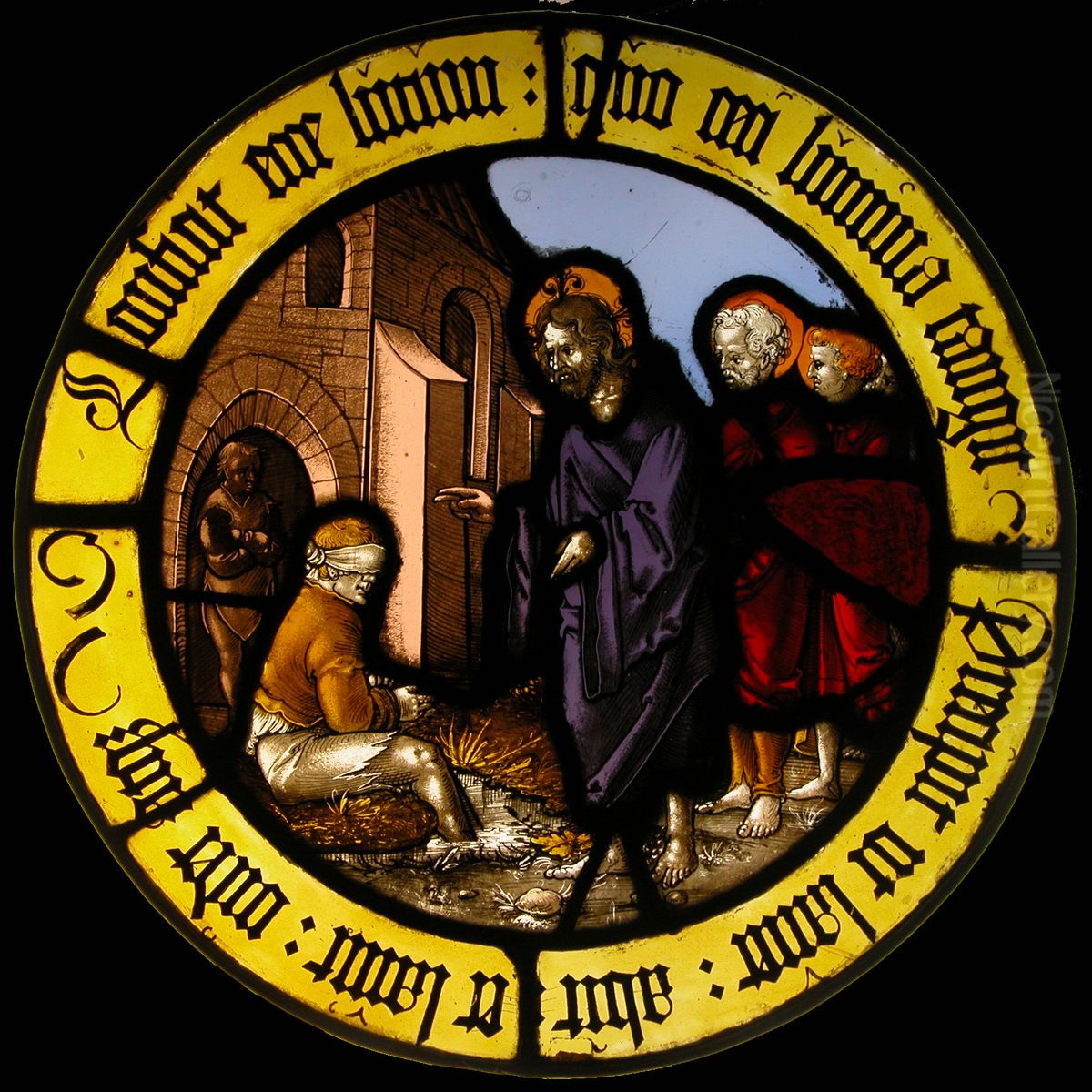 Roundel with Christ Healing the Blind Man Oil Painting by Hirschvogel Workshop