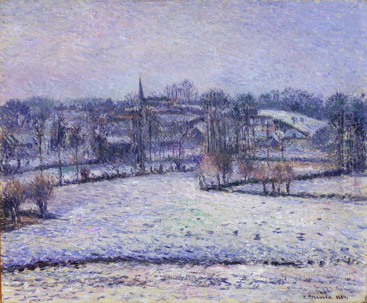 Snow Scene at Eragny (View of Bazincourt) Oil Painting by Camille Pissarro