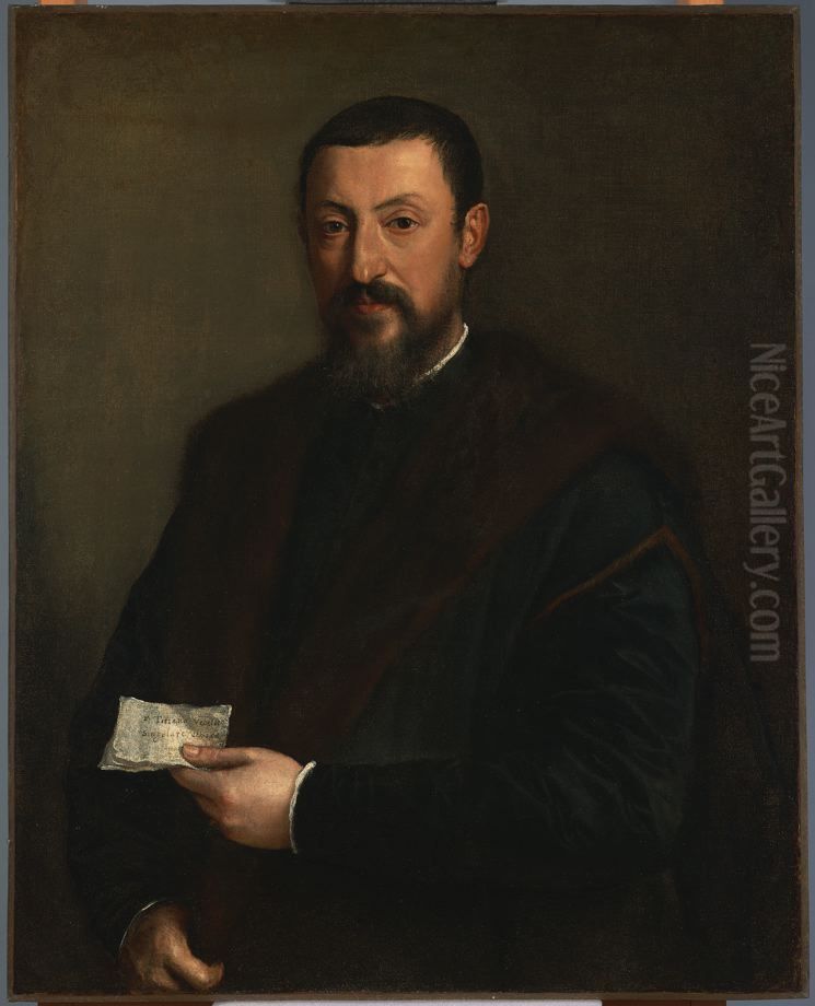 Portrait of a Friend of Titian, Marco Mantova Benevides Oil Painting by Titian