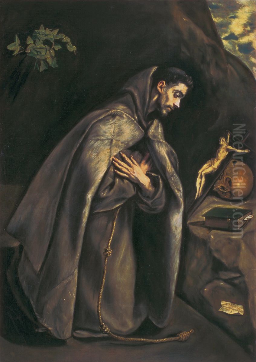 St. Francis Venerating the Crucifix Oil Painting by El Greco