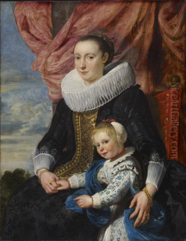 Portrait of a Lady with Her Daughter Oil Painting by Cornelis De Vos