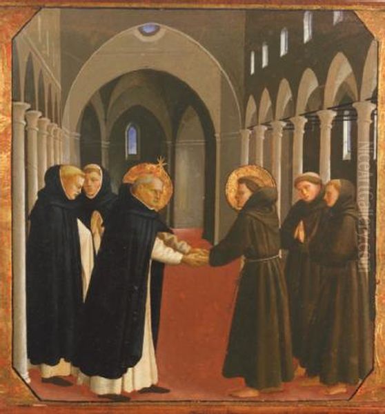 The Meeting of Saint Dominic and Saint Francis of Assisi Oil Painting by Fra Angelico