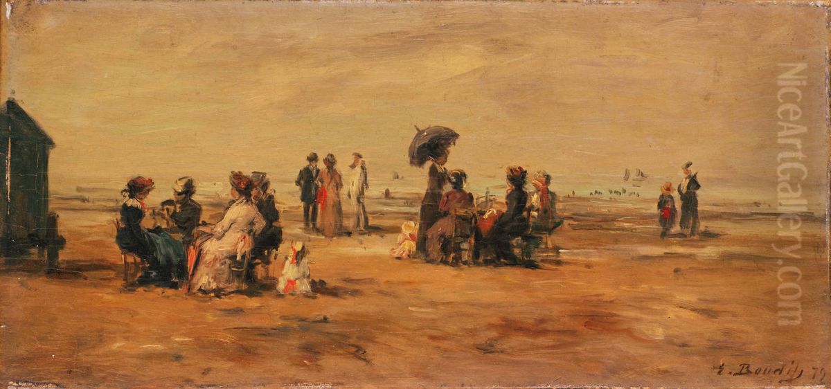 The Beach at Trouville Oil Painting by Eugene Louis Boudin