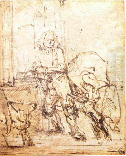 Portrait of Jan Six (1618-1700) at a window Oil Painting by Rembrandt