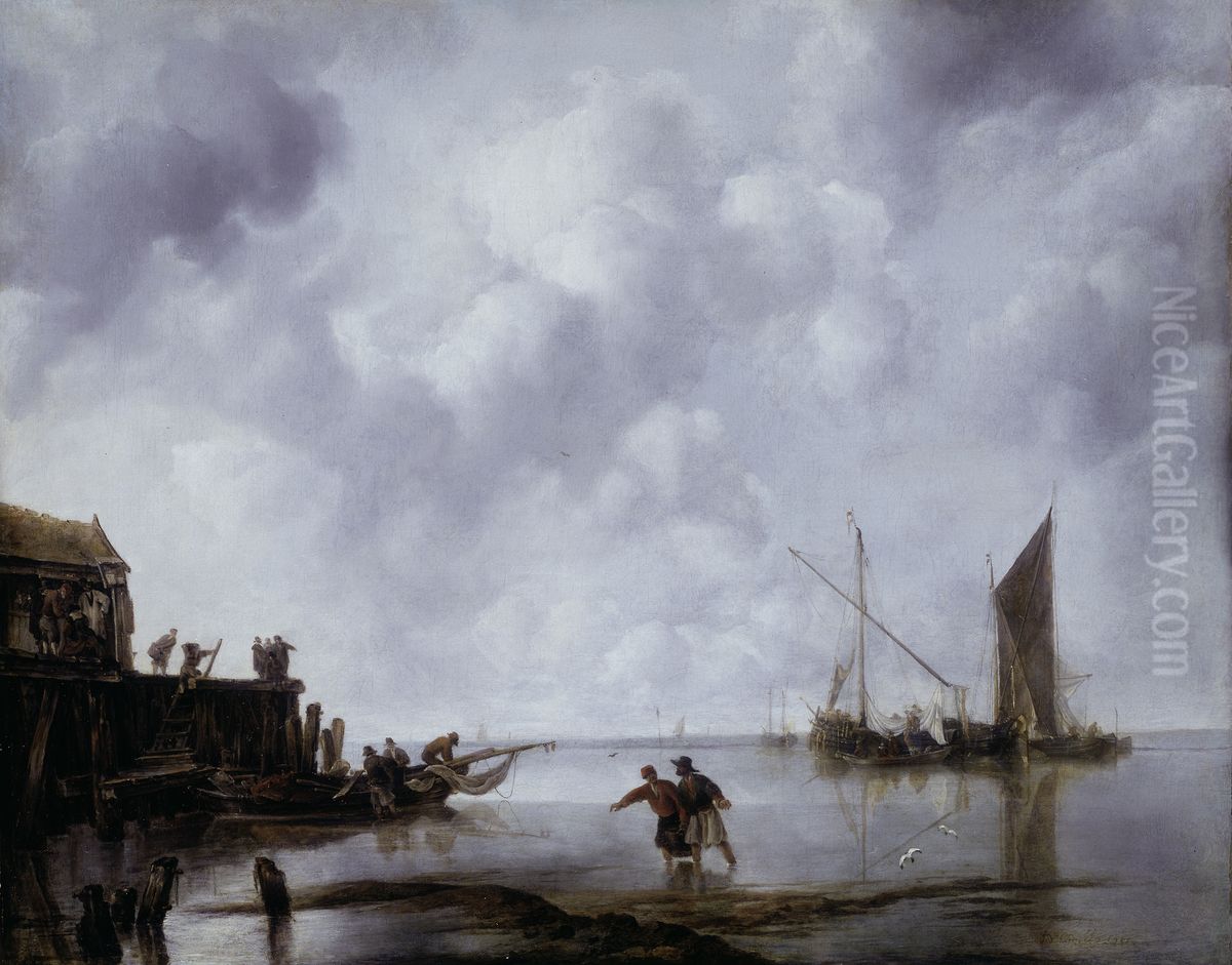Fishing Boats in a Calm Oil Painting by Jan Van De Cappelle