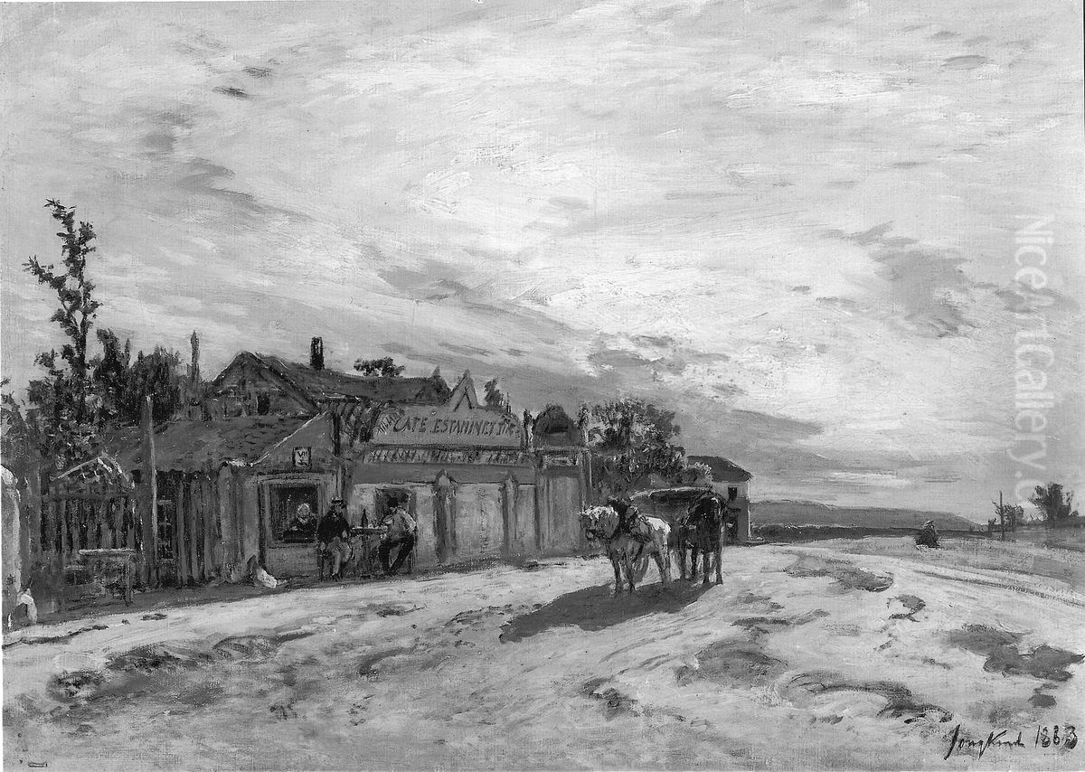 A Roadside Tavern Oil Painting by Johan Jongkind