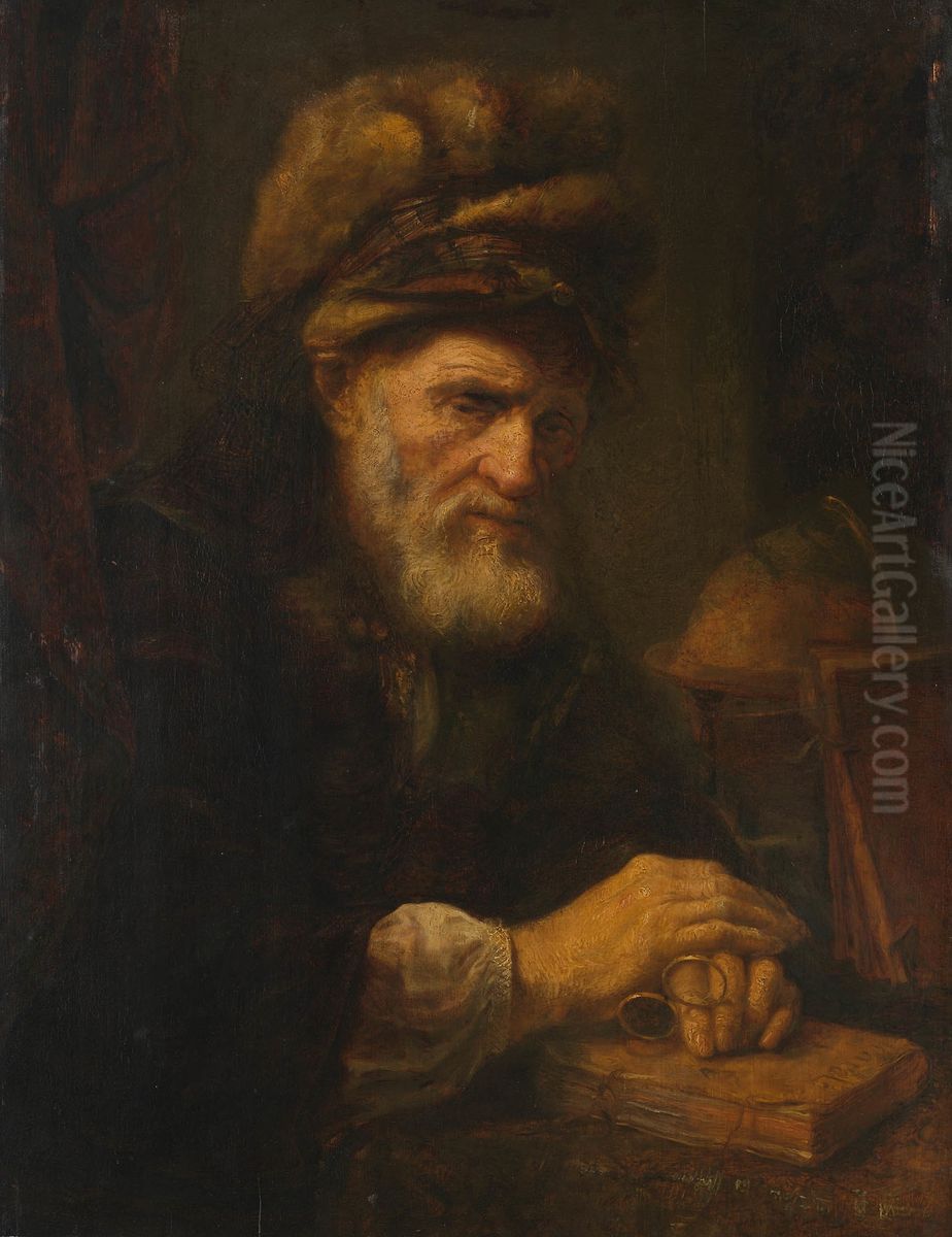 An Old Man in a Fur Cap Oil Painting by Karel van der Pluym